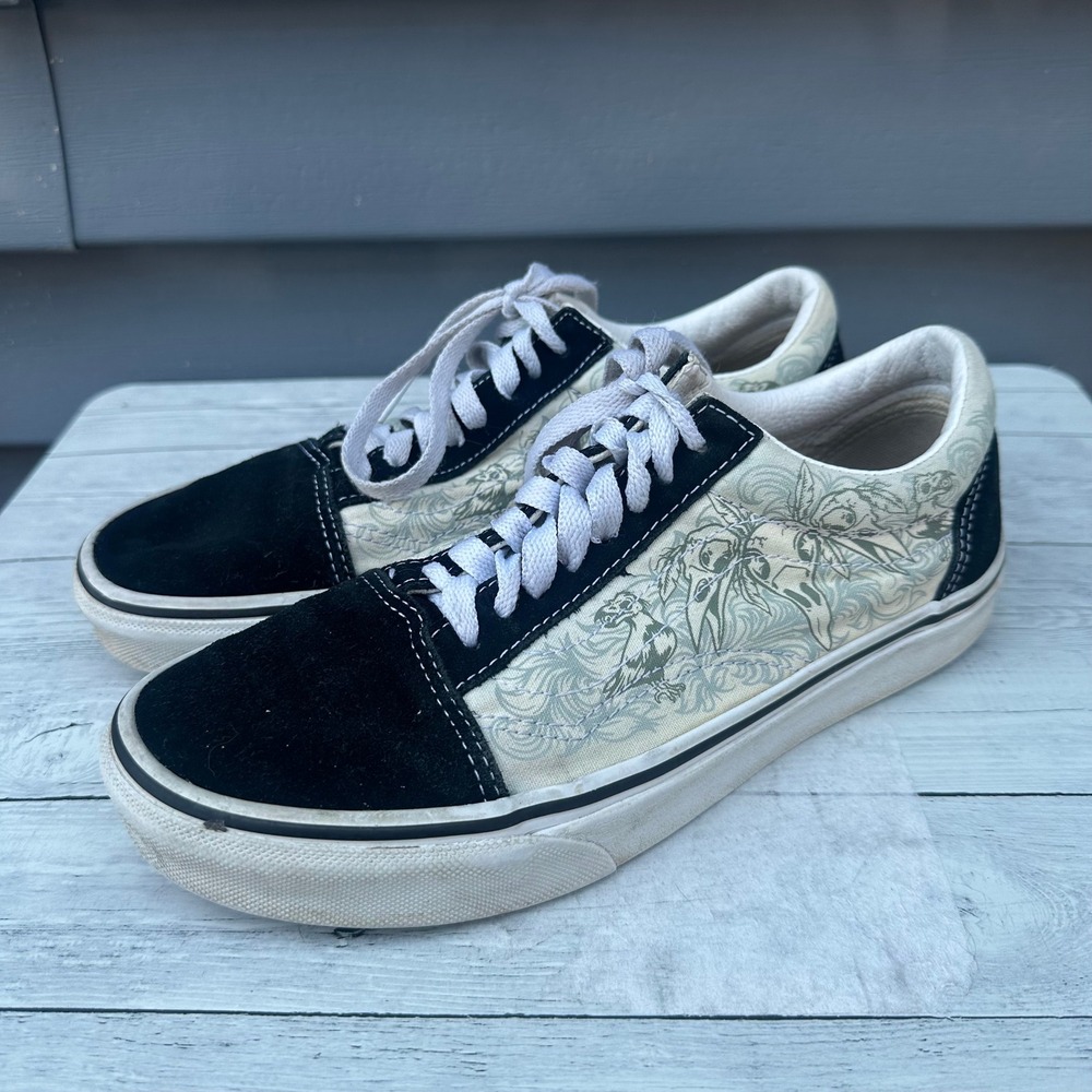 Vans Old Skool Floral Rose Black Cream Canvas Suede Sneakers Women's 8 Men's 6.5